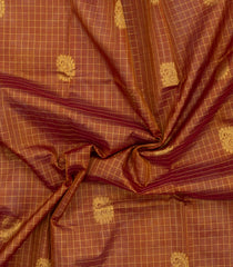 Rust Handloom Silk Cotton Saree With Checks & Buttas-SC4733