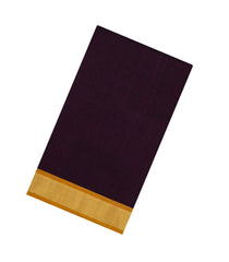 Dark Brown Handloom Silk Cotton Saree With Contrast Border-SC4469