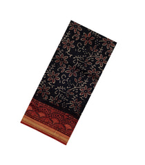 Black Printed Chanderi Cotton Saree With Zari Border-CC1538