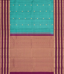 Cyan Handloom Kanchipuram Silk Saree With Annam Motifs & Maroon Border-KA14176