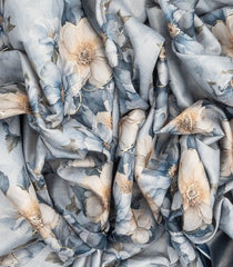 Grey Woven Art Linen Saree With Printed Floral Motifs-BL3757