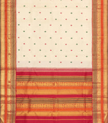 Cream Handloom Korvai Kanchipuram Silk Saree With Silk Buttas-KA15850