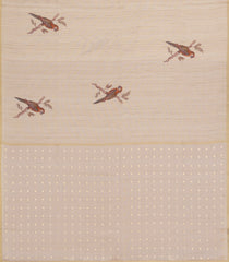 Taupe Woven Synthetic Manipur Silk Saree With Red Printed Bird Motifs-BL4950