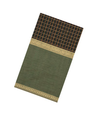 Bottle Green Handloom Muppagam Silk Cotton Saree With Checks & Buttas-SC4581