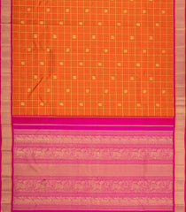 Orange Handloom Korvai Kanchipuram Silk Saree With Checks & Buttas-KA16058