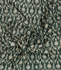 Bottle Green Printed Jaipur Cotton Saree With Printed Floral Motifs-JC1914