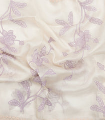 Off White Embroidered Organza Saree With Floral Motifs-KS1055
