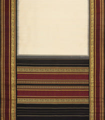 Cream Handloom Korvai Kanchipuram Silk Saree With Black Border-KA14961