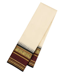Cream Handloom Korvai Kanchipuram Silk Saree With Black Border-KA14961