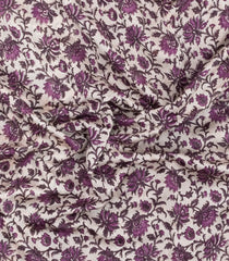 Mauve Printed Chanderi Cotton Saree With Floral Motifs & Zari Border-CC1664