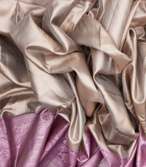 Taupe Woven Synthetic Tissue Saree With Floral Motifs & Purple Border-BL4347
