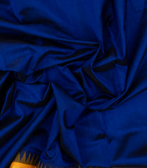 Dark Blue Handloom Korvai Silk Cotton Saree With Mustard Temple Border-SC3826