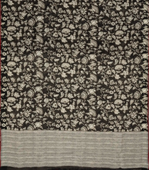 Black Woven Linen Saree With Printed Floral Vine Motifs -LI0648