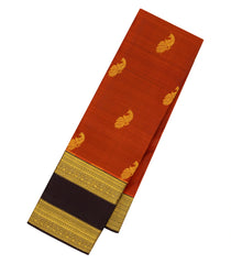 Rust Woven Kanchipuram Silk Saree With Peacock Buttas-KA14238