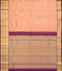 Peach Handloom Kanchipuram Silk Saree With Meena Floral Motifs-KA12526