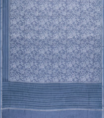 Grey Printed Chanderi Cotton Saree With Zari Border-CC1609