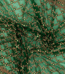 Dark Green Woven Blended Supernet Saree With Embroidered Floral Motifs-EN1928