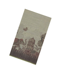 Taupe Printed Synthetic Linen Saree with Jhalar-BL5337