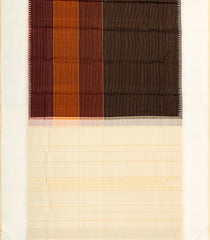 Black & Rust Handloom Korvai Kanchipuram Silk Saree With Stripes-KA14717