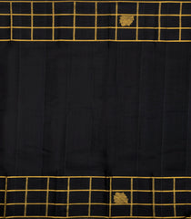 Dark Green Handloom Kanchipuram Silk Saree With Stripes & Black Border-KA16194