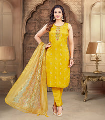 Bright Yellow Embroidered Festive Kurta Set: RC5563