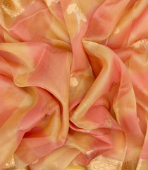 Light Peach Handloom Banarasi Organza Silk Saree With Floral Motifs-BE1680