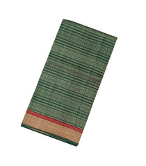 Dark Green Handloom Tussar Silk Saree With Printed Dotted Stripes-TU2677