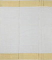 White Handloom Kerala Cotton Saree With Stripes & Chevron Motifs-KEC1059