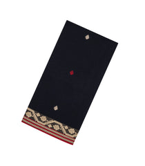 Black Handloom Bengal Cotton Saree With Floral Buttas-BG1619