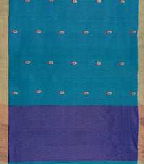 Cyan Printed Tussar Silk Saree With Floral Motifs-TU3455