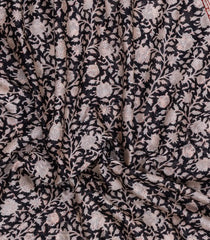 Black Printed Chanderi Cotton Saree With Zari Border-CC1491