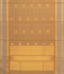 Taupe Handloom Silk Cotton Saree With Zari Checks-SC4276