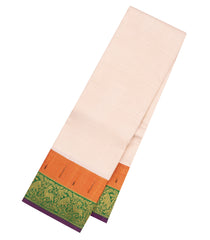 Cream Handloom Korvai Kanchipuram Silk Saree With Double Korvai Border-KA15739