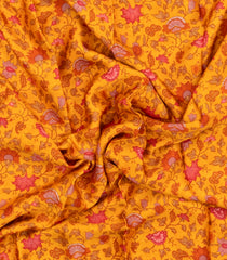 Mustard Printed Pure Satin Silk Saree With Floral Motifs-PS0941