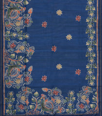 Indigo Printed Synthetic Tussar Silk Saree With Contrast Border-SY0112