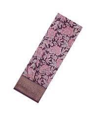 Burgundy Printed Chanderi Cotton Saree With Zari Border-CC1552