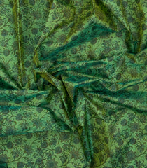 Green Printed Silk Saree With Floral Motifs & Zari Border-PS0692