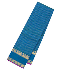 Blue Handloom Kanchipuram Silk Saree With Checks & Contrast Border-KA16410
