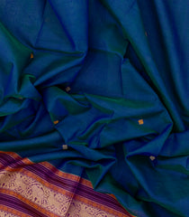 Blue Handloom Silk Cotton Saree With Buttas & Contrast Border-SC3999