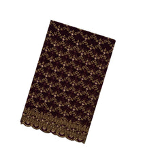 Dark Burgundy Woven Net Saree With Embroidered Mirror Work Motifs-EN1889