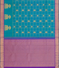 Cyan Handloom Kanchipuram Silk Saree With Zari Checks & Bird Buttas-KA13933
