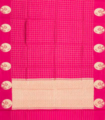Hot Pink Handloom Banarasi Silk Saree With Zari Checks-BE1873