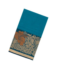Cyan Handloom Village Cotton Saree With Stripes-VC1650