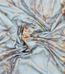 Light Blue Printed Synthetic Dola Silk Saree With Zari Buttas & Border-SY0249