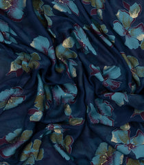Navy Blue Woven Synthetic Brasso Saree With Printed Floral Motifs-BL4899