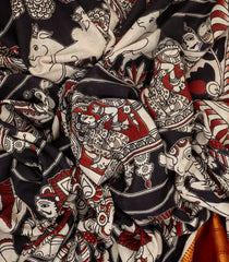 Black Woven Kalamkari Printed Cotton Saree & Zari Border