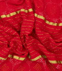 Red Woven Mysore Crepe Silk Saree With Stripes & Bandhani Motifs-MS3889