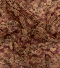 Maroon Woven Blended Chiffon Saree With Printed Floral Motifs & Embroidered Selvage-EN1905