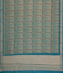 Teal Printed Chanderi Cotton Saree With Floral Motifs-CC1715