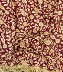 Maroon Printed Jaipur Cotton Saree With Kalamkari Motifs-JC1906